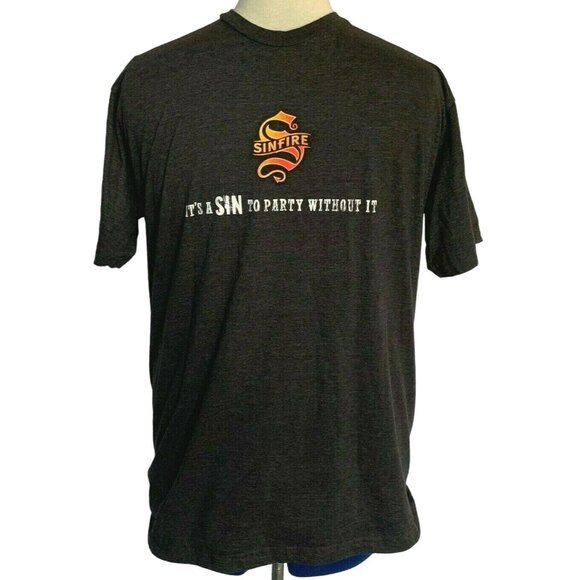 Sinfire Cinnamon Whiskey Graphic T-Shirt Gray Size Large Fun 7 Evil Party Sins - Picture 2 of 9